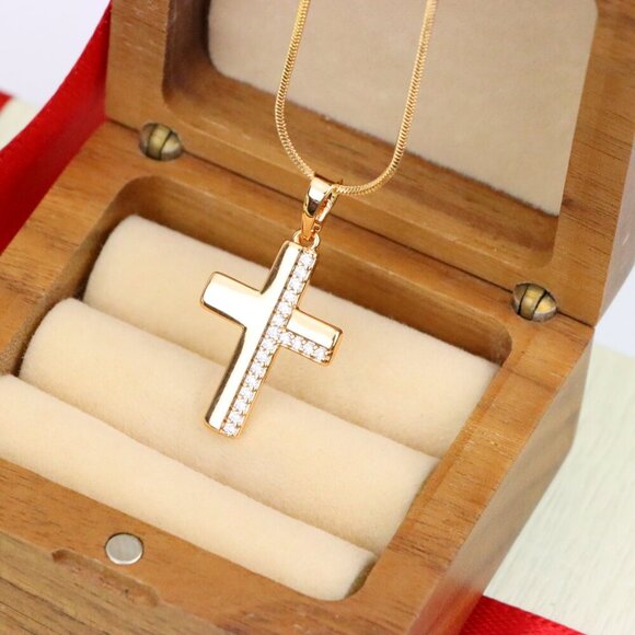 "Crystal-Accented Cross Pendant in Rose Gold Finish, XPPT1577 - Picture 7 of 12